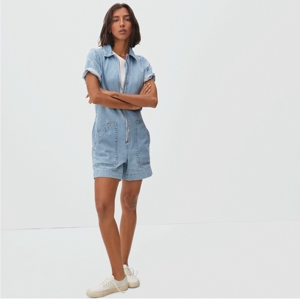 Everlane The Denim Short Coverall Overall Romper